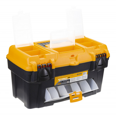 Ящик для инструментов 18" с консолью и секциями черный с желтым АТЛАНТ