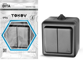 Выключатель 2кл ОП 10А 250В IP54 карбон Dita TOKOV ELECTRIC