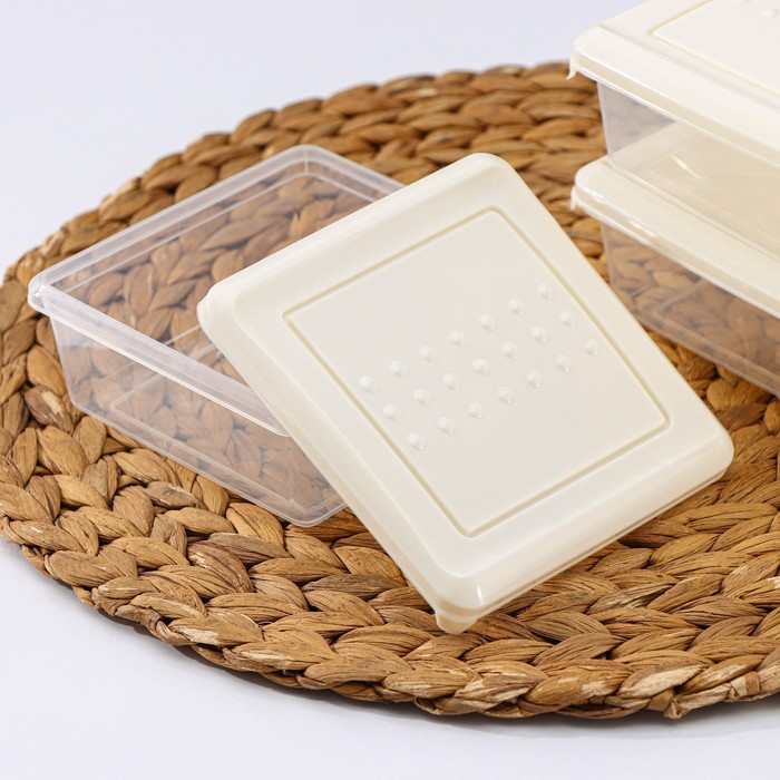 Набор контейнеров, 500мл, 3шт, квардратный, цвет светлобежевый, Asti