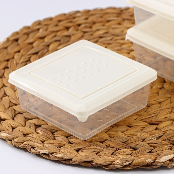 Набор контейнеров, 500мл, 3шт, квардратный, цвет светлобежевый, Asti