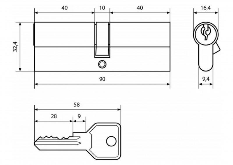 Механизм цилиндровый Z.I.90-5K СР 40х10х40 кл/кл Стандарт