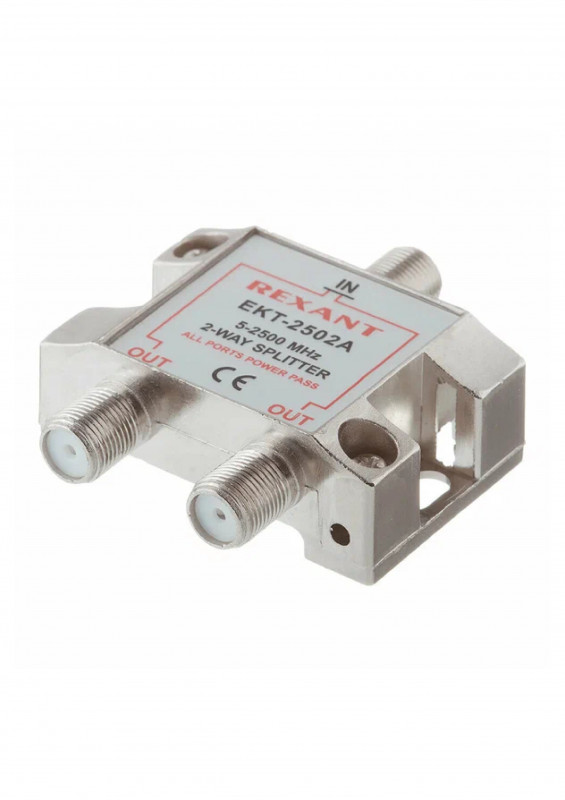 Разветвитель ТВ 2-выхода F-разъем 5-2500 МГц СПУТНИК Rexant 05-6201