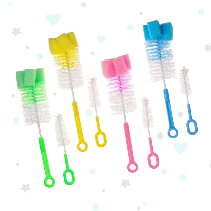 Набор ершиков для бутылочек и сосок, цвета микс