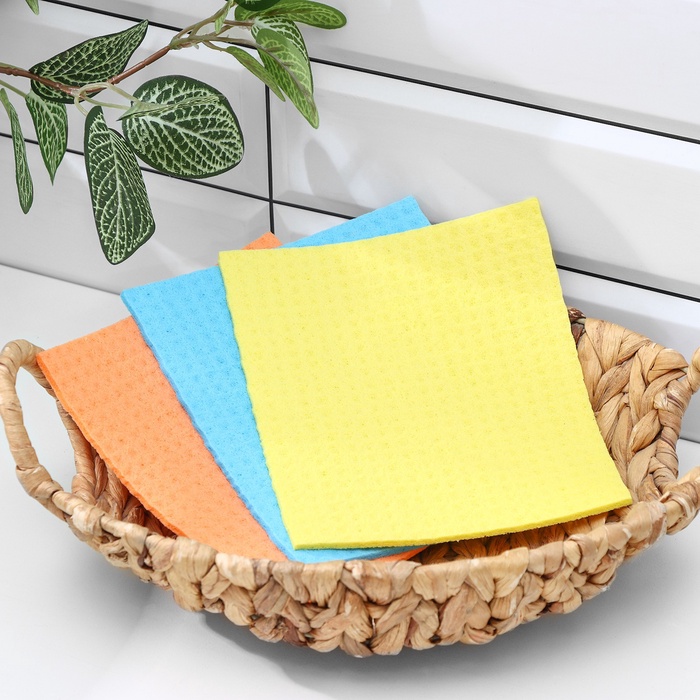 Салфетки из целлюлозы губчатые,тряпки для уборки, 15х17см, 3шт