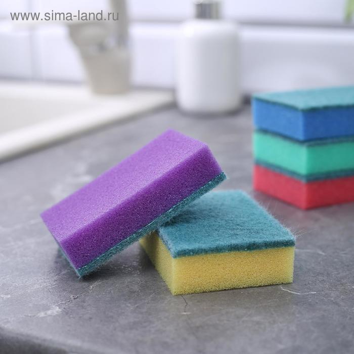 Набор губок бытовых с чистящим слоем, 9х6х2,5 см, 5шт "Стандарт"